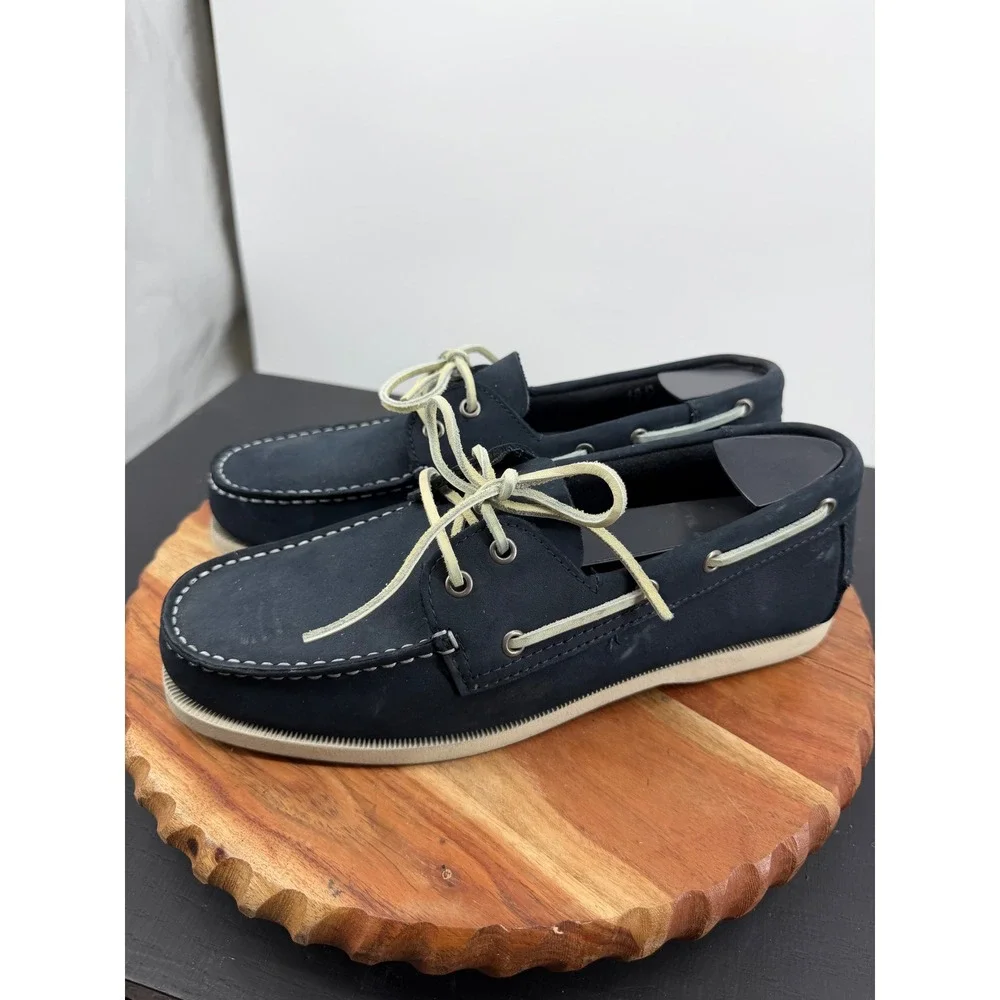 Joseph Abboud Boat Shoes Mens 10 Navy Blue Nubuck Leather Moc Toe Deck Loafers